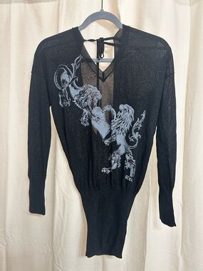 Faith Connexion, Y2K,Black, lurek, Sheer,Lion Graphic Tunic, 2004 collection